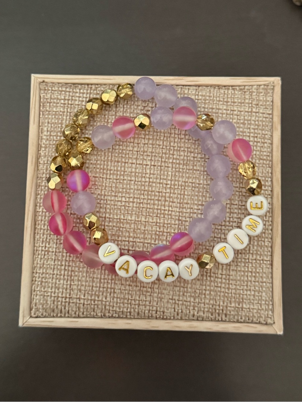 Vacay Time Pink & Lavender Bead Bracelet Set